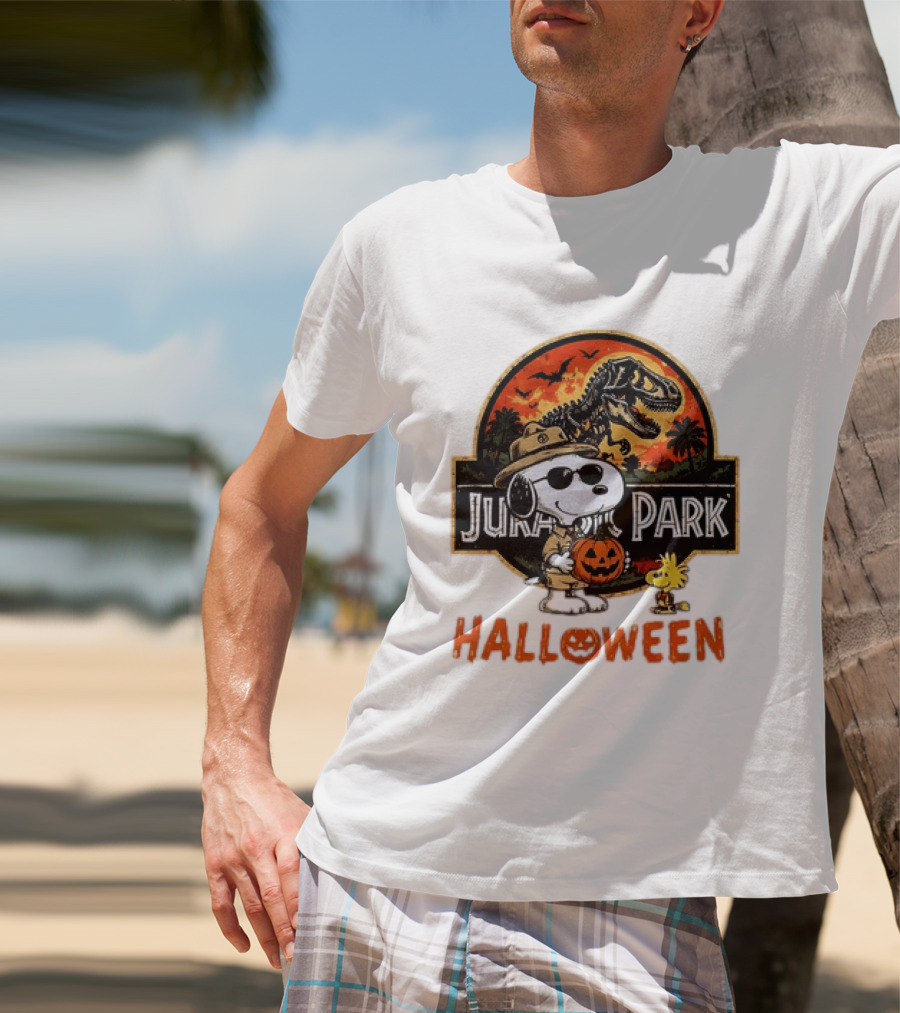 Snoopy Woodstock Jurassic Park Halloween Pumpkin T-Shirt