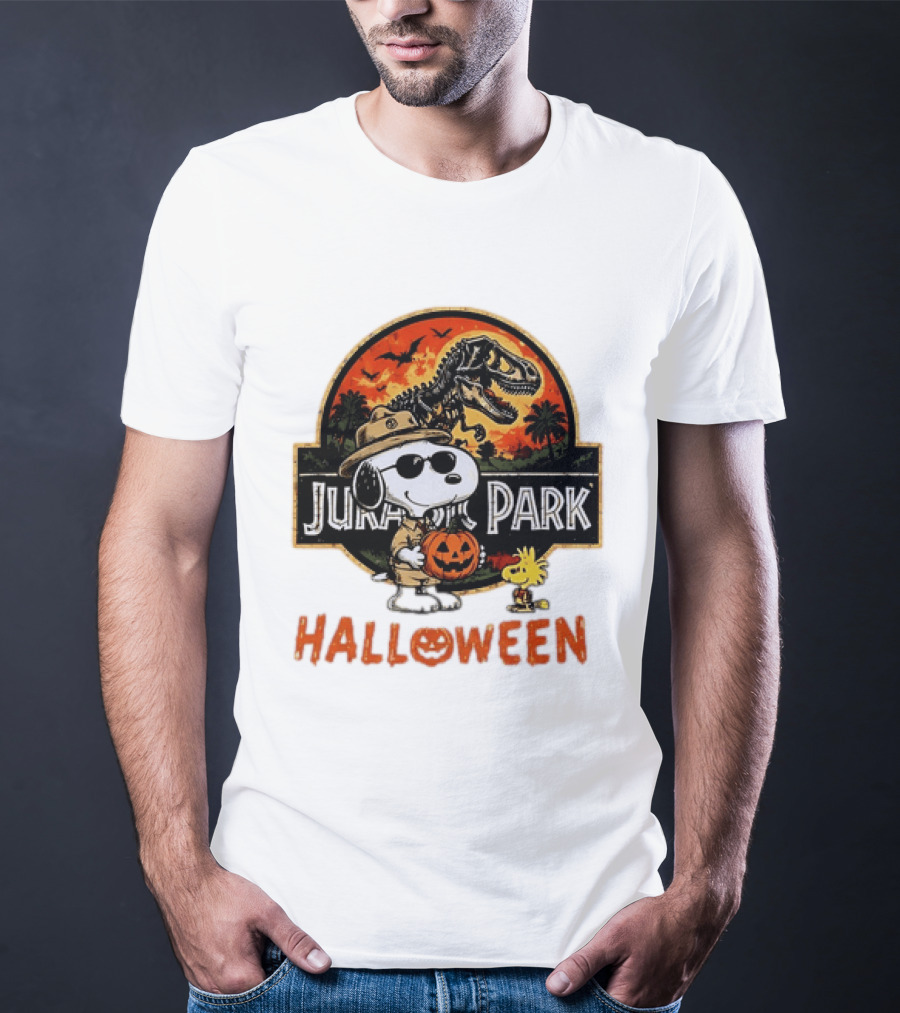 Snoopy Woodstock Jurassic Park Halloween Pumpkin T-Shirt