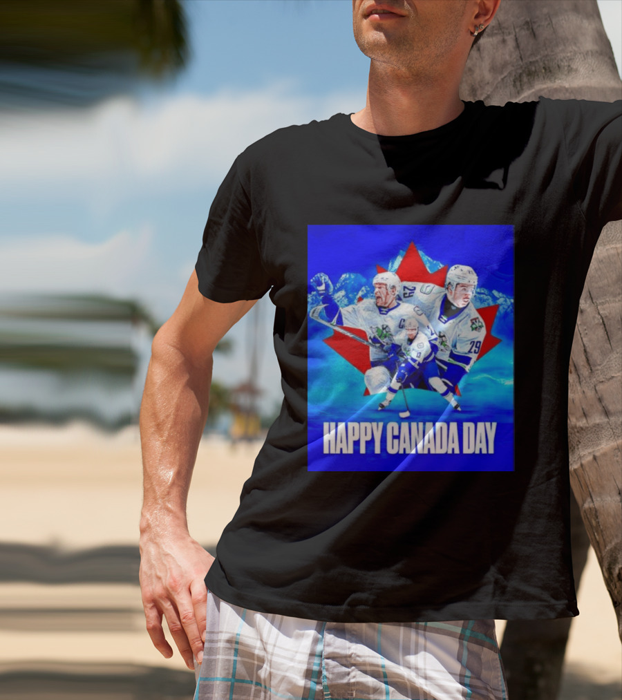 Abbotsford Canucks Happy Canada Day Celebration Collage With Hockey Players And Maple Leaf T-Shirt