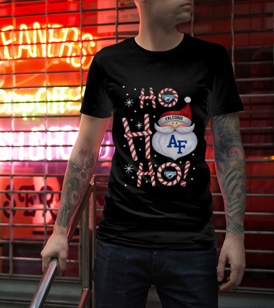 Air Force Falcons Christmas Santa Ho Ho Ho Peppermint Letters T-Shirt