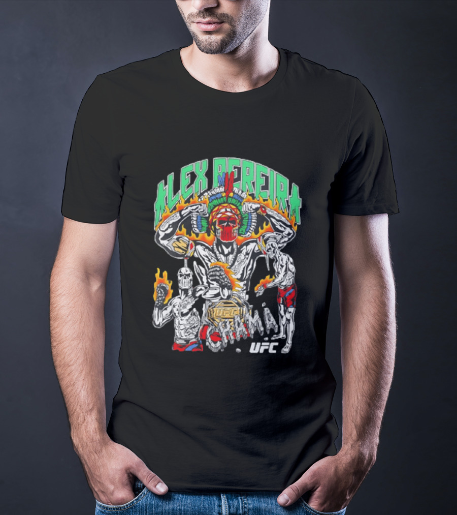 Alex Pereira Chama UFC Fighter Art With Flames And Traditional Headdress T-Shirt