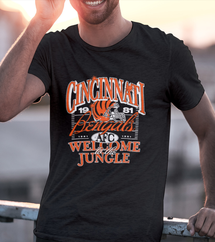 Cincinnati Bengals 1981 Welcome To The Jungle AFC Helmet T-Shirt