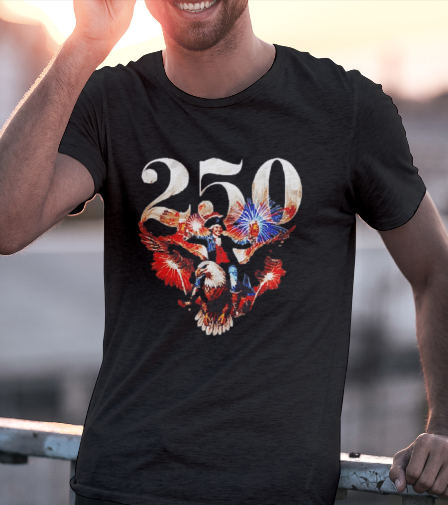 America 250 Ben Franklin Bald Eagle Fireworks T-Shirt