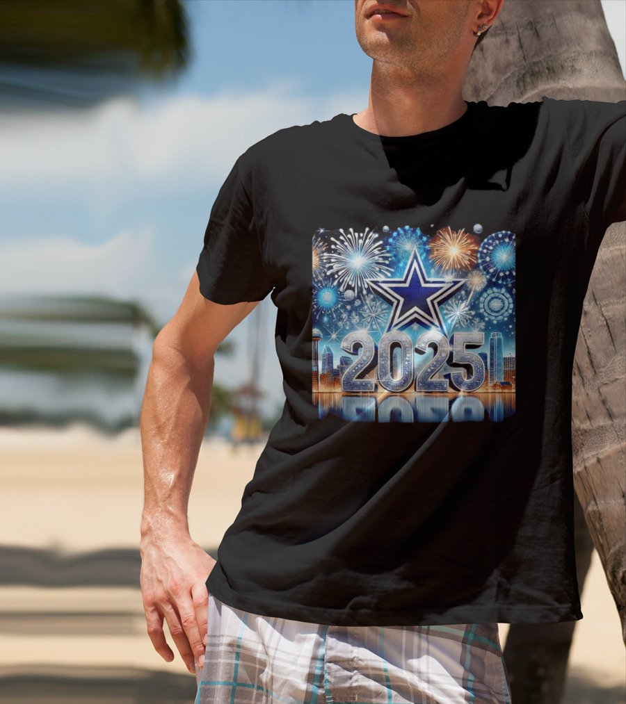 Dallas Cowboys 2025 New Year Firework Celebration Skyline T-Shirt