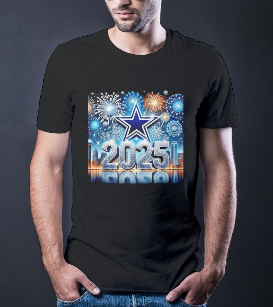 Dallas Cowboys 2025 New Year Firework Celebration Skyline T-Shirt