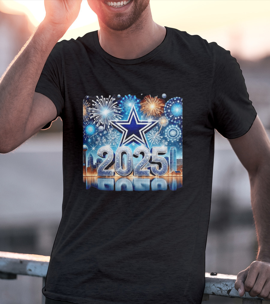 Dallas Cowboys 2025 New Year Firework Celebration Skyline T-Shirt