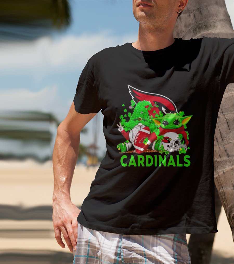 Arizona Cardinals Baby Yoda Gnome St Patrick's Day T-Shirt