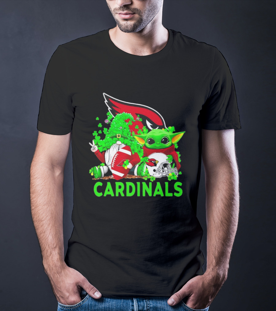 Arizona Cardinals Baby Yoda Gnome St Patrick's Day T-Shirt