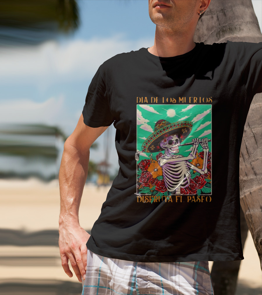 Calavera Golfer Día De Los Muertos Sombrero Flores Disfruta El Paseo T-Shirt