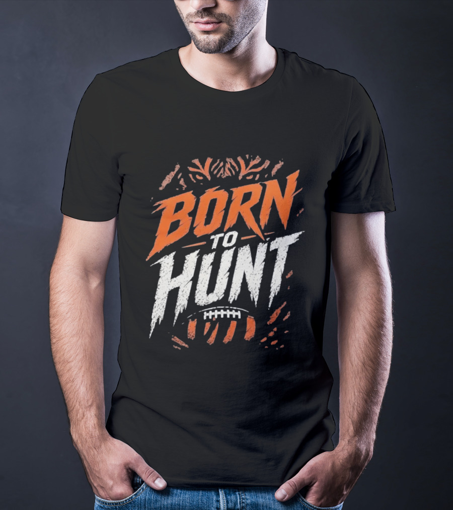 Born To Hunt Tiger Football Ball Print T-Shirt