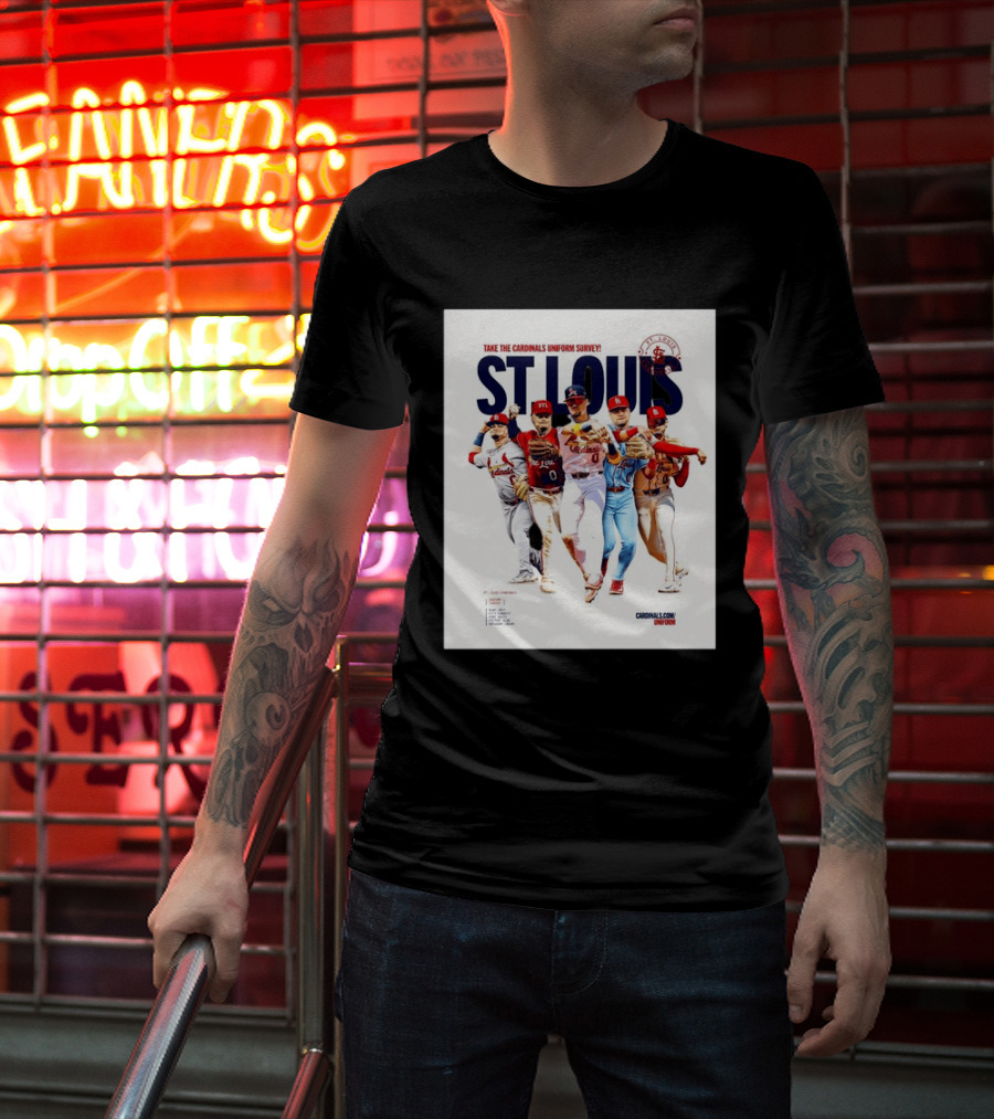 Take The Cardinals Uniform Survey St Louis Historic Baseball Players T-Shirt