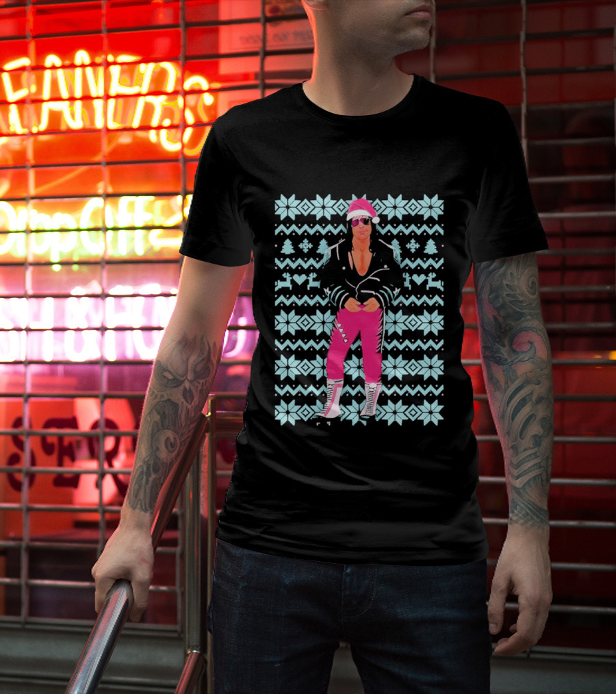 Bret Hart Ugly Christmas Jumper Retro Festive Pink Santa Outfit T-Shirt