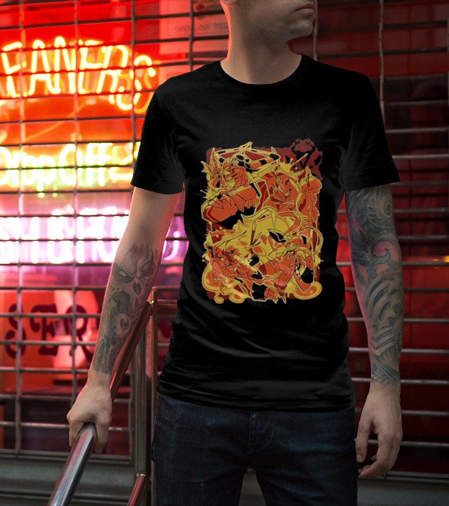 Helluva Boss Satan Characters In Fiery Yellow And Red T-Shirt