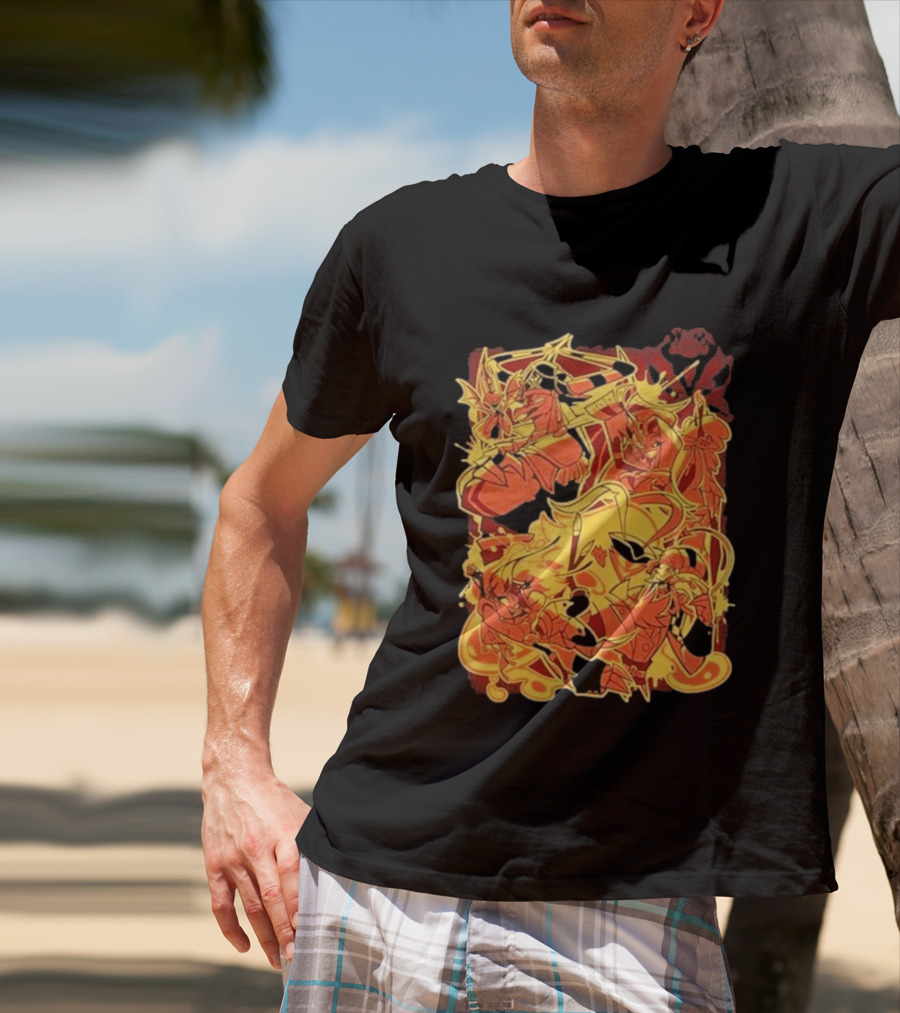 Helluva Boss Satan Characters In Fiery Yellow And Red T-Shirt
