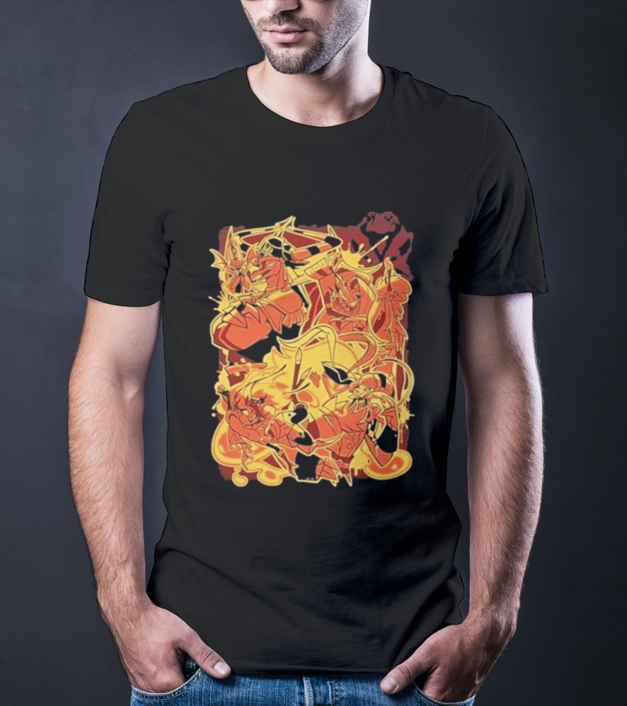 Helluva Boss Satan Characters In Fiery Yellow And Red T-Shirt