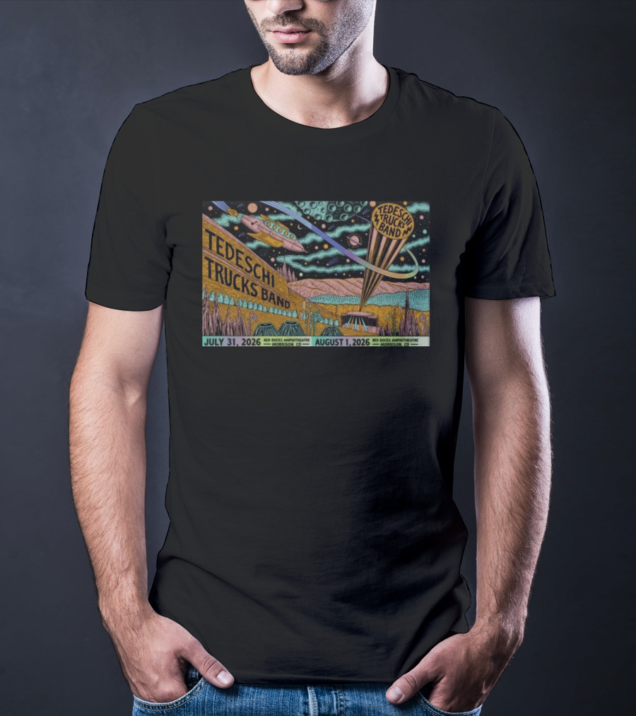 Tedeschi Trucks Band Concert July 31 August 1 2026 Red Rocks Amphitheatre Morrison CO Retro Sci Fi Space T-Shirt