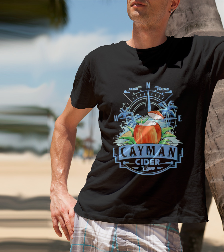 Cayman Cider Tropical Compass Palm Trees Beverage T-Shirt