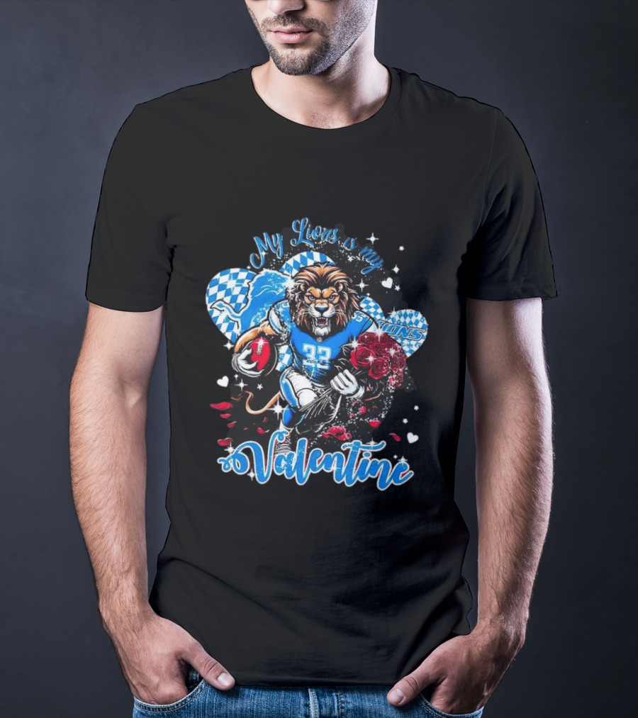 Valentine My Detroit Lions Football Love Roses Player T-Shirt