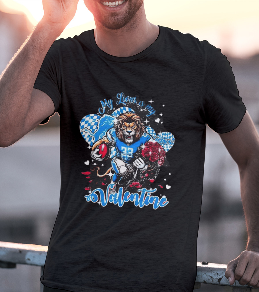 Valentine My Detroit Lions Football Love Roses Player T-Shirt