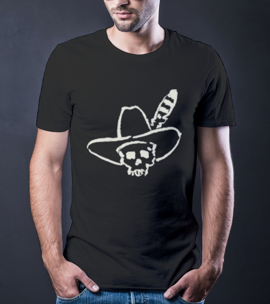 Ryan Bingham Western Skull Hat Feather Drawing T-Shirt
