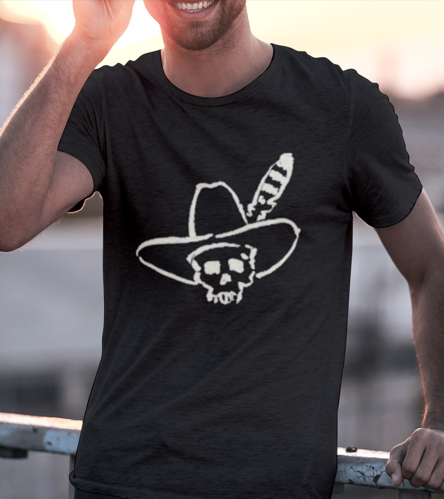 Ryan Bingham Western Skull Hat Feather Drawing T-Shirt