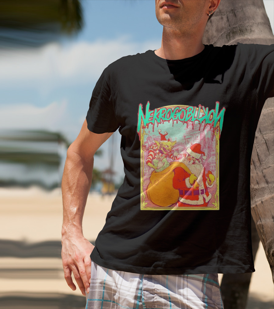 Santa Claus Nekrogoblikon Christmas Goblin Scene T-Shirt