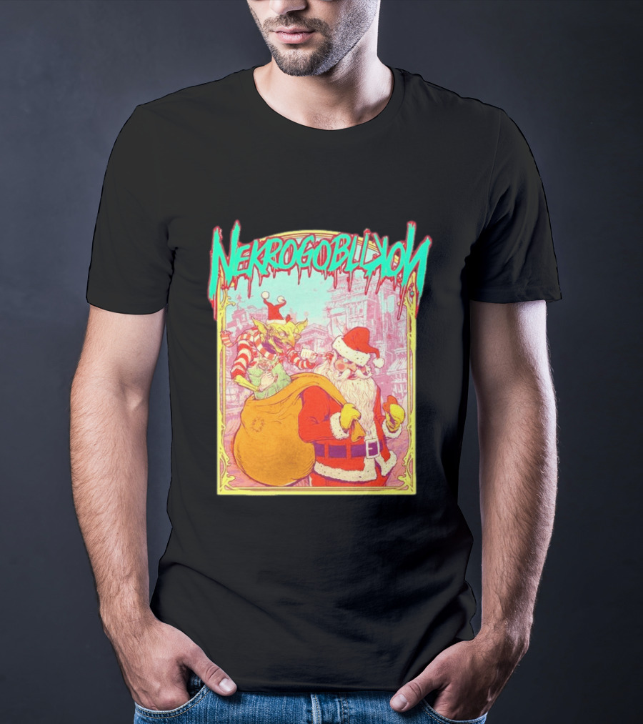 Santa Claus Nekrogoblikon Christmas Goblin Scene T-Shirt