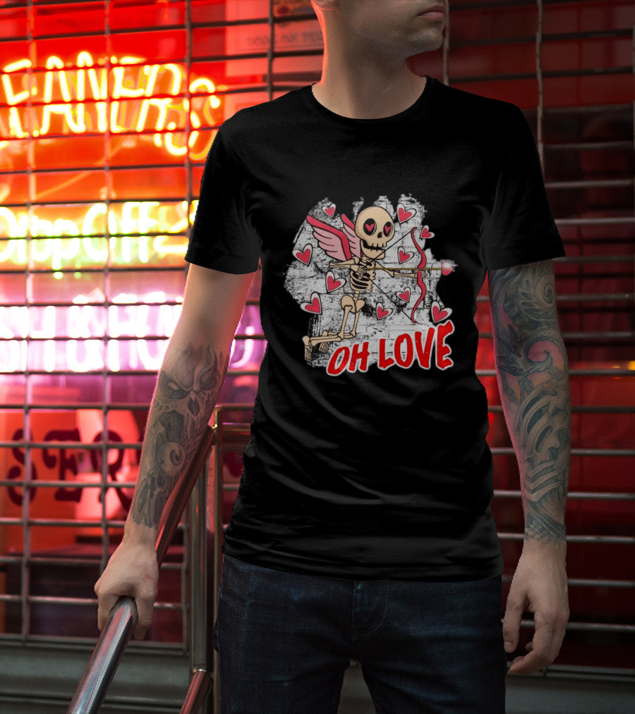 Skeleton Cupid Oh Love Hearts Valentine T-Shirt