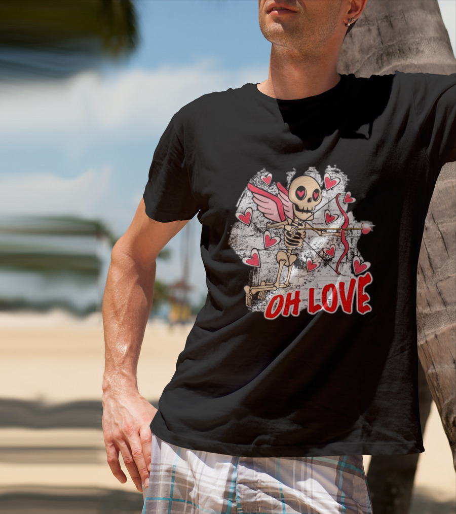 Skeleton Cupid Oh Love Hearts Valentine T-Shirt
