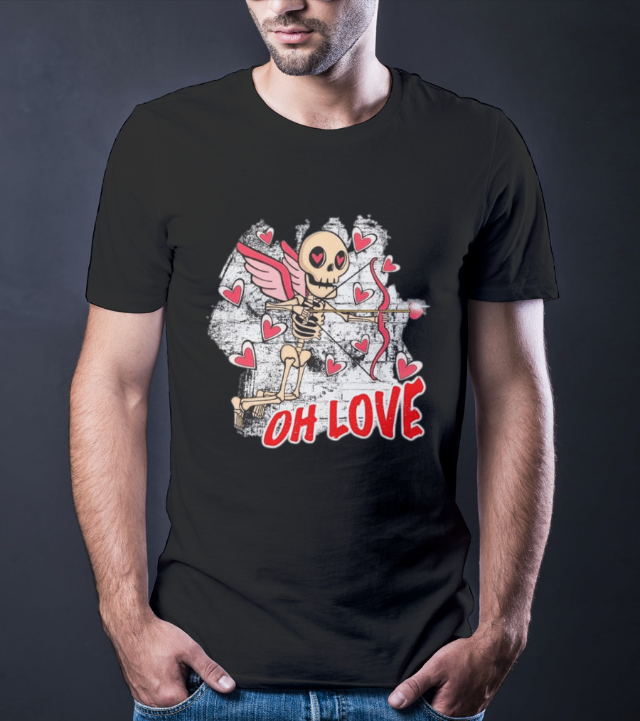 Skeleton Cupid Oh Love Hearts Valentine T-Shirt