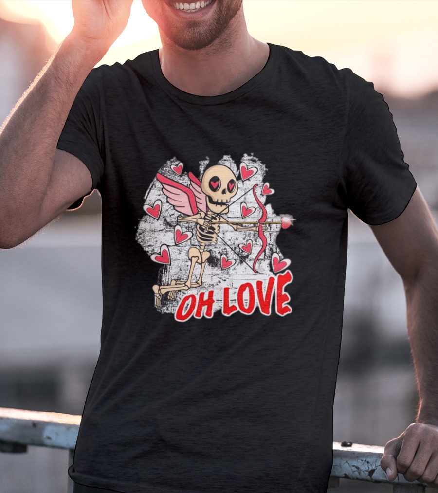 Skeleton Cupid Oh Love Hearts Valentine T-Shirt