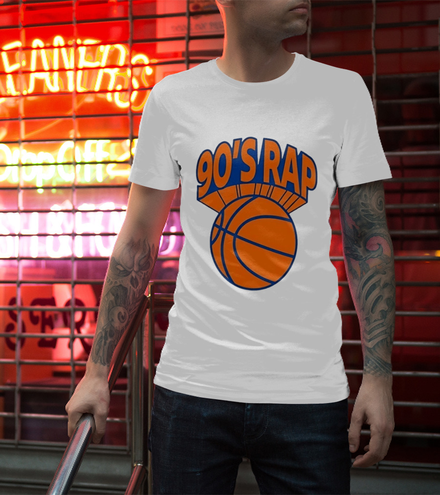 90's Rap Basketball Bold Orange Blue T-Shirt