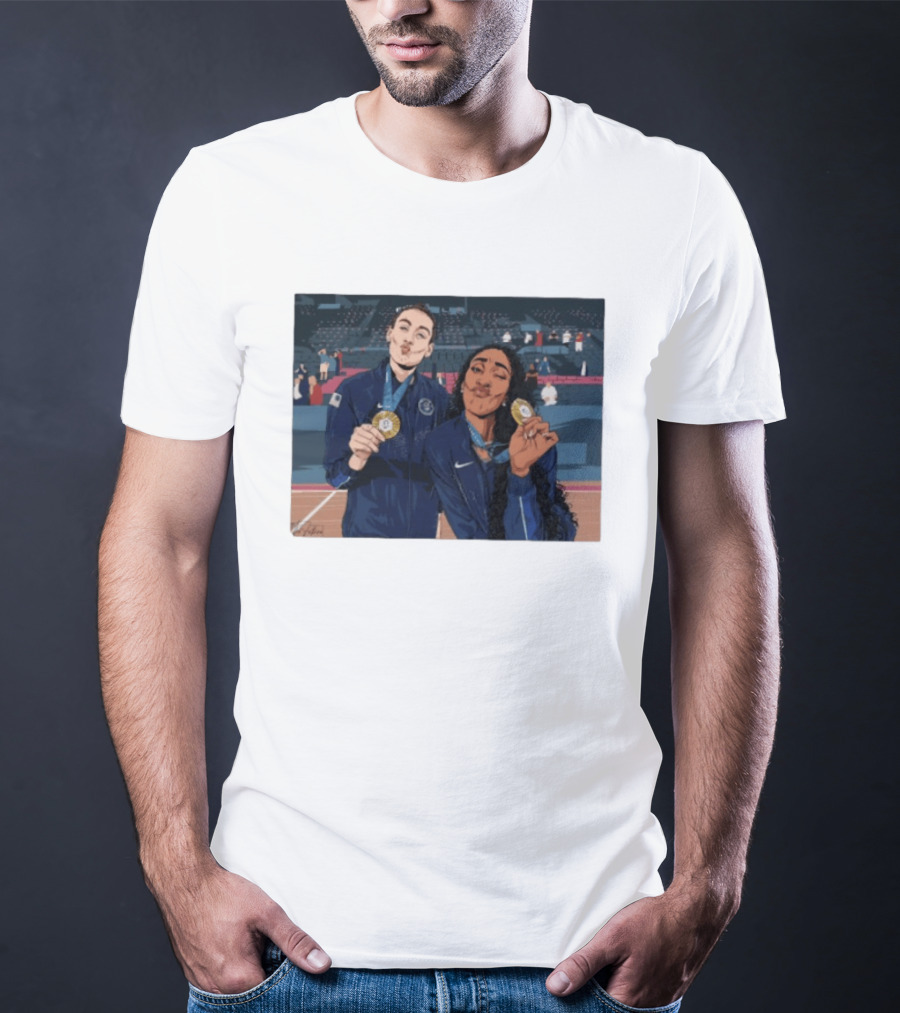 A'Ja Wilson Breanna Stewart Gold Medal Celebration WNBA T-Shirt