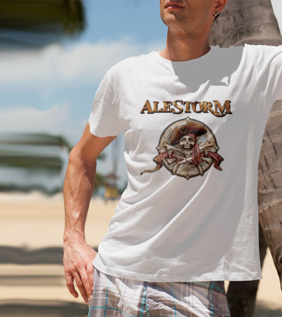 ALESTORM Pirate Skeleton Nautical Compass Skulls Crossbones T-Shirt