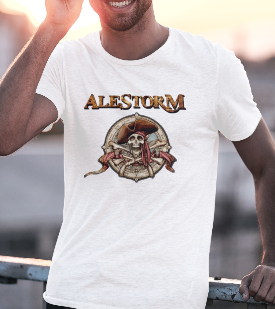 ALESTORM Pirate Skeleton Nautical Compass Skulls Crossbones T-Shirt