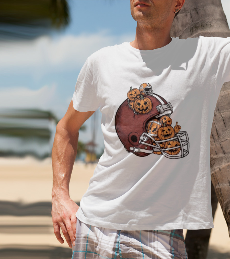 Cleveland Browns Halloween Pumpkin Football Helmet T-Shirt