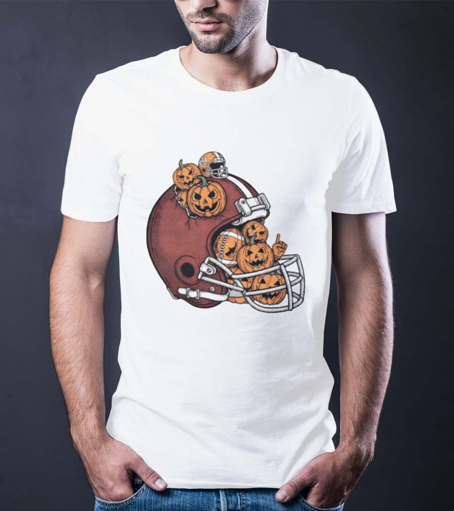 Cleveland Browns Halloween Pumpkin Football Helmet T-Shirt