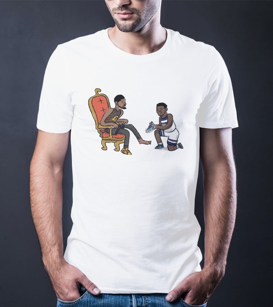 Anthony Edwards Kevin Durant Cartoon Shoe Fitting Basketball Scene T-Shirt