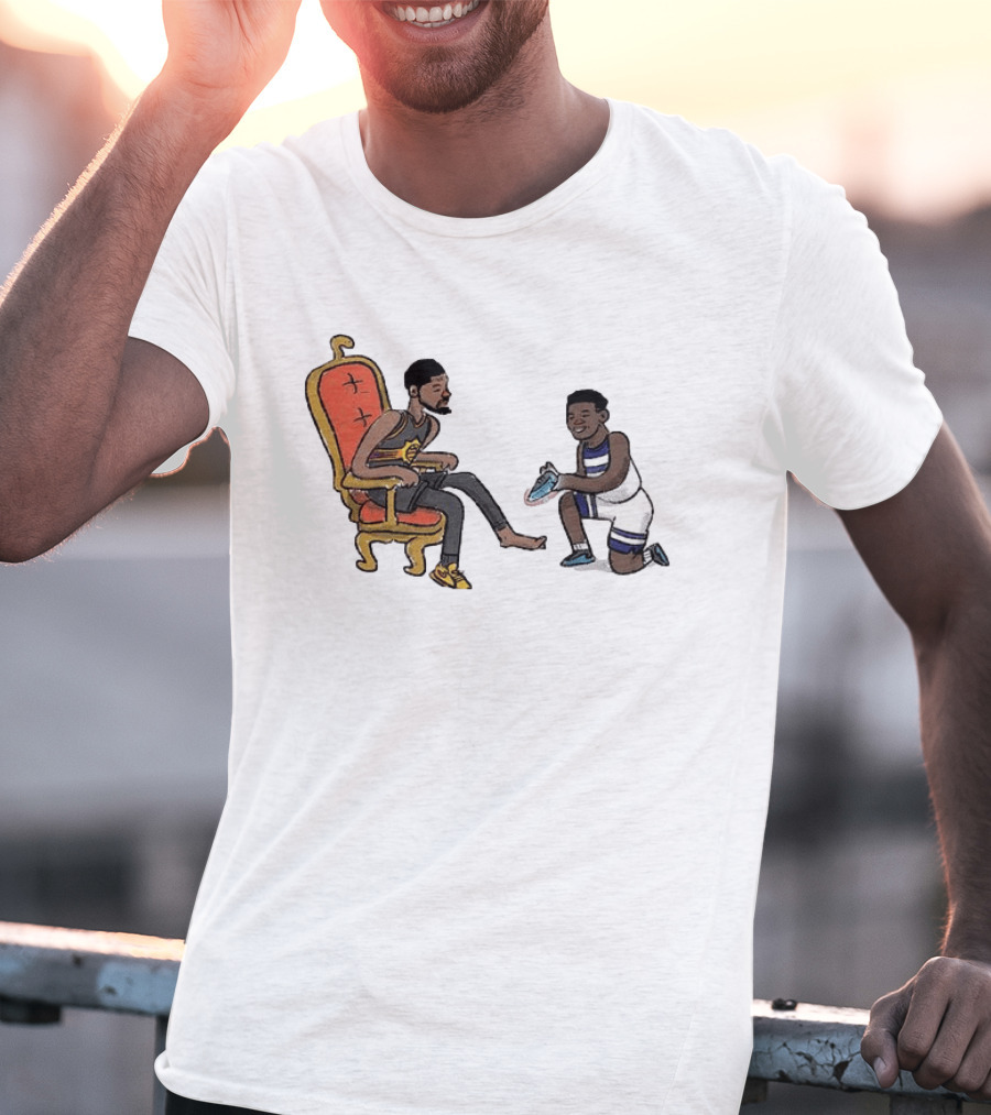 Anthony Edwards Kevin Durant Cartoon Shoe Fitting Basketball Scene T-Shirt