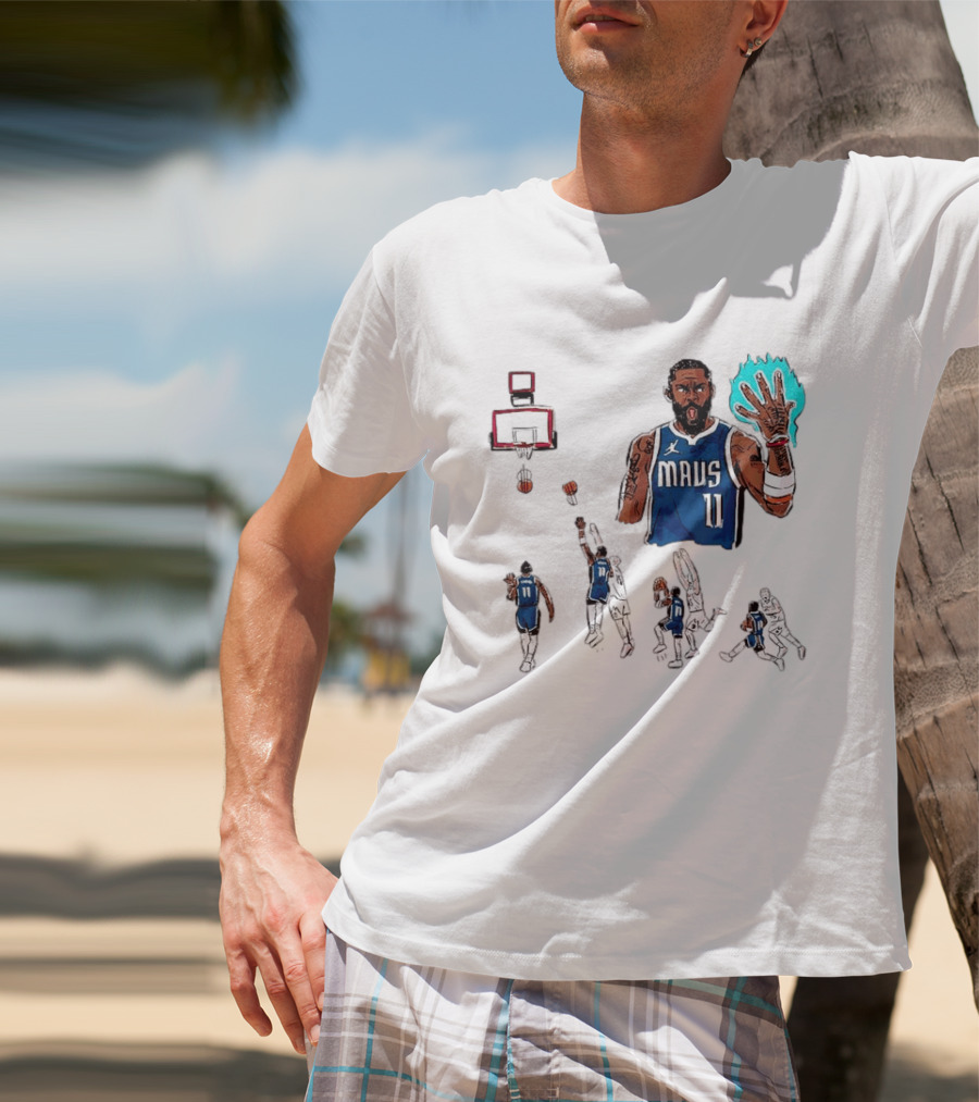 Dallas Mavericks Kyrie Irving Left Hand Hook Shot Game Winner Basketball Play Sequence T-Shirt