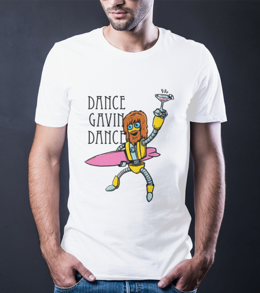 Dance Gavin Dance Surfing Robot With Pink Surfboard And Cocktail T-Shirt