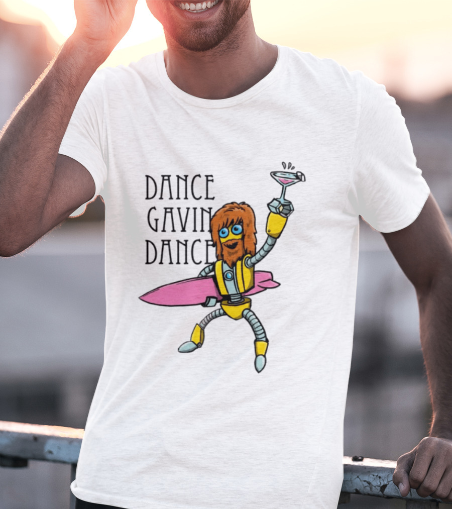 Dance Gavin Dance Surfing Robot With Pink Surfboard And Cocktail T-Shirt
