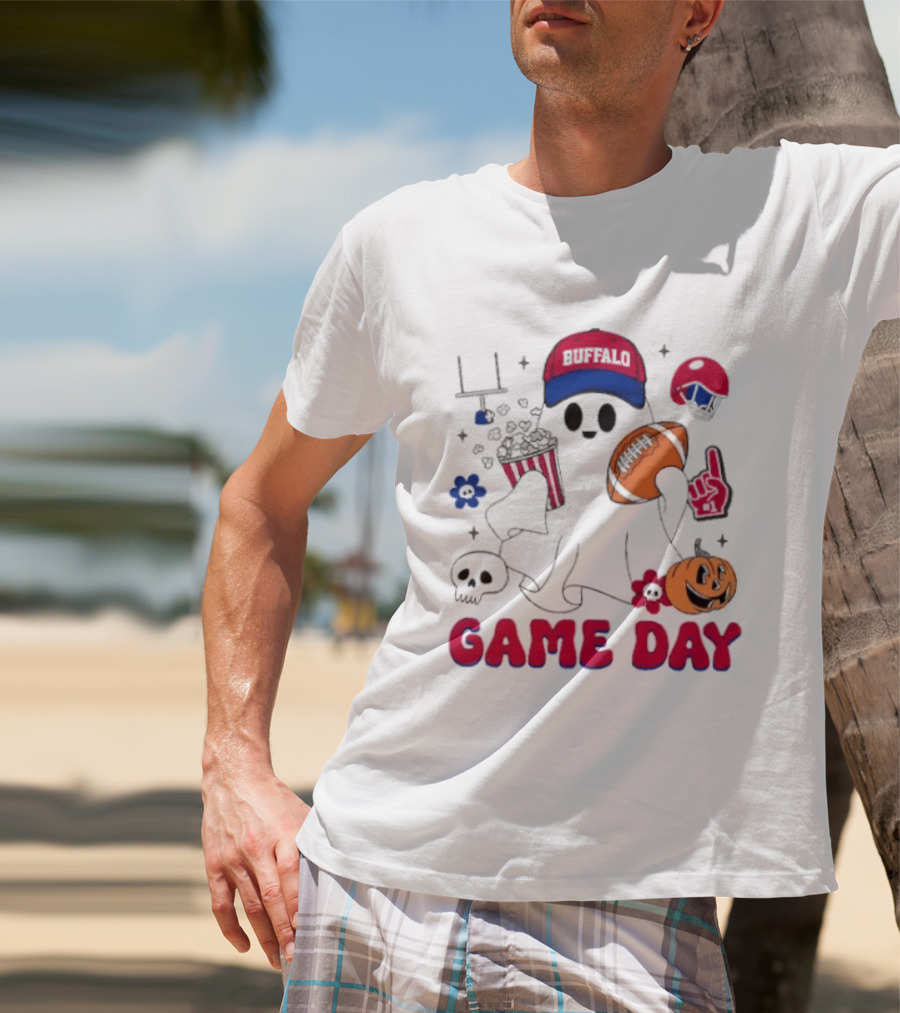 Buffalo Game Day Ghost Halloween Football Fun T-Shirt