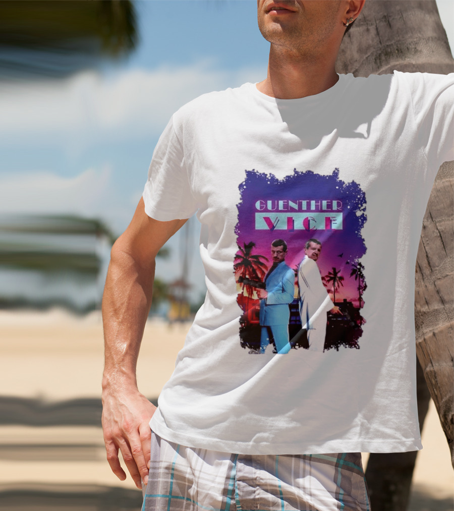 Guenther Vice 80s Retro Miami Style Palm Trees Sunset T-Shirt