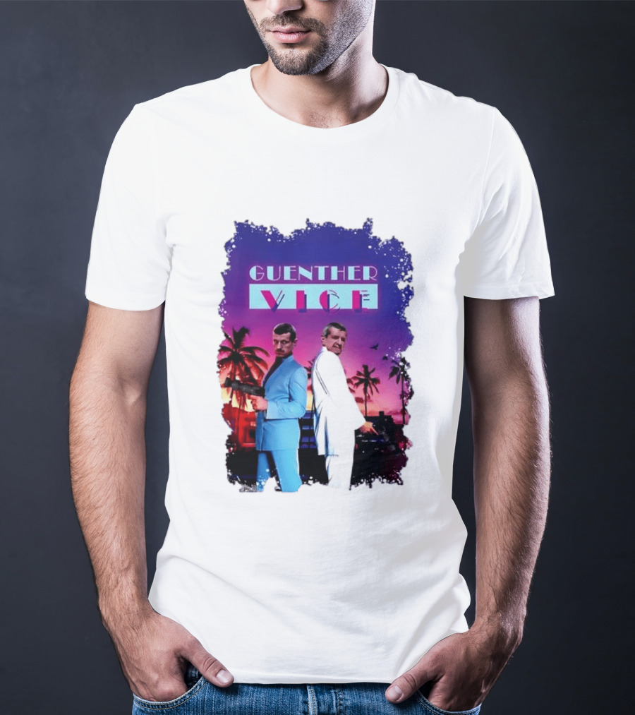 Guenther Vice 80s Retro Miami Style Palm Trees Sunset T-Shirt