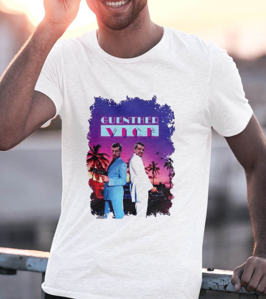Guenther Vice 80s Retro Miami Style Palm Trees Sunset T-Shirt