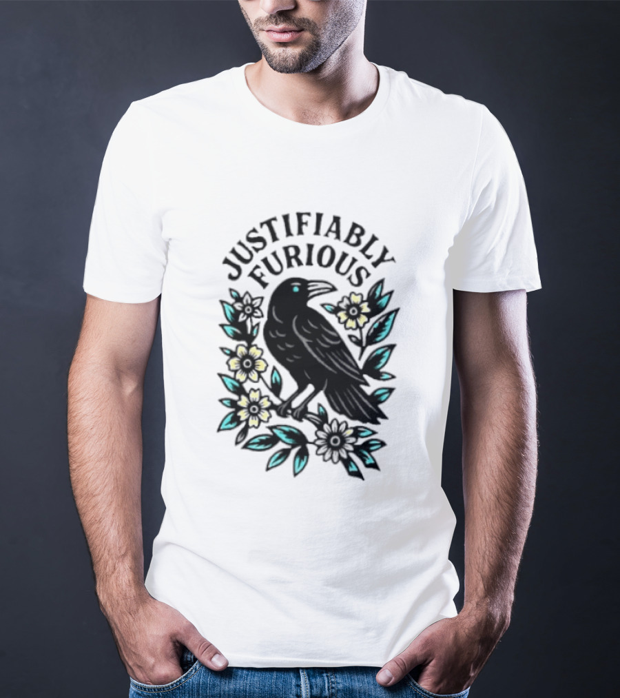 Justifiably Furious Bird With Floral Accents T-Shirt