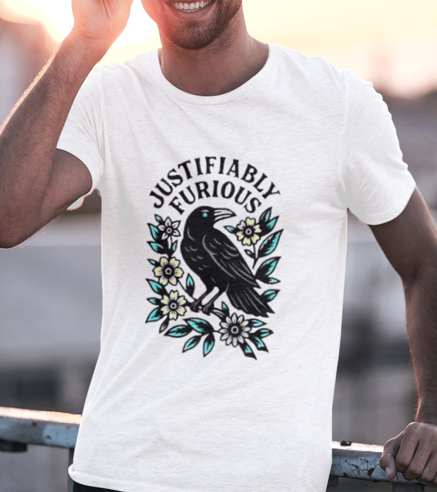 Justifiably Furious Bird With Floral Accents T-Shirt