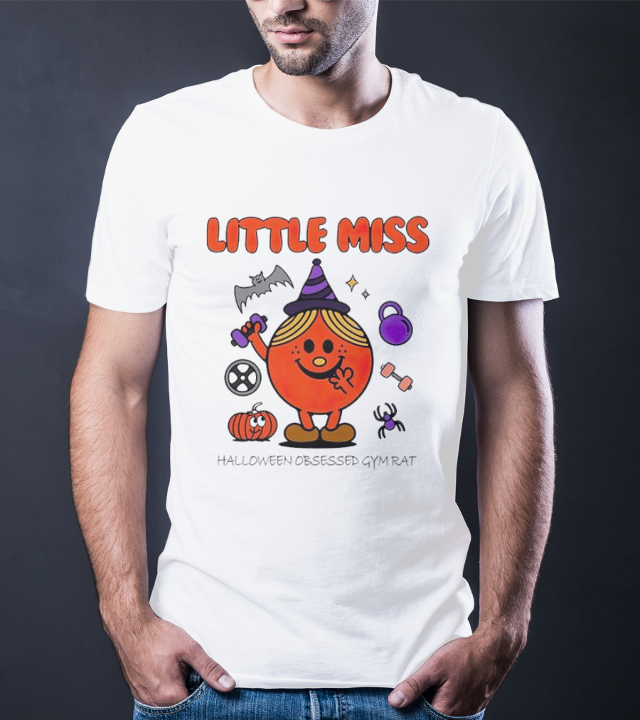 Little Miss Halloween Obsessed Gym Rat Witch With Pumpkins And Weights T-Shirt