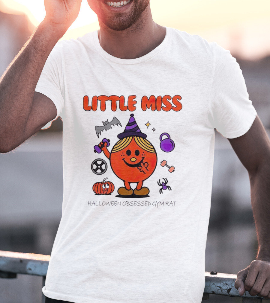 Little Miss Halloween Obsessed Gym Rat Witch With Pumpkins And Weights T-Shirt